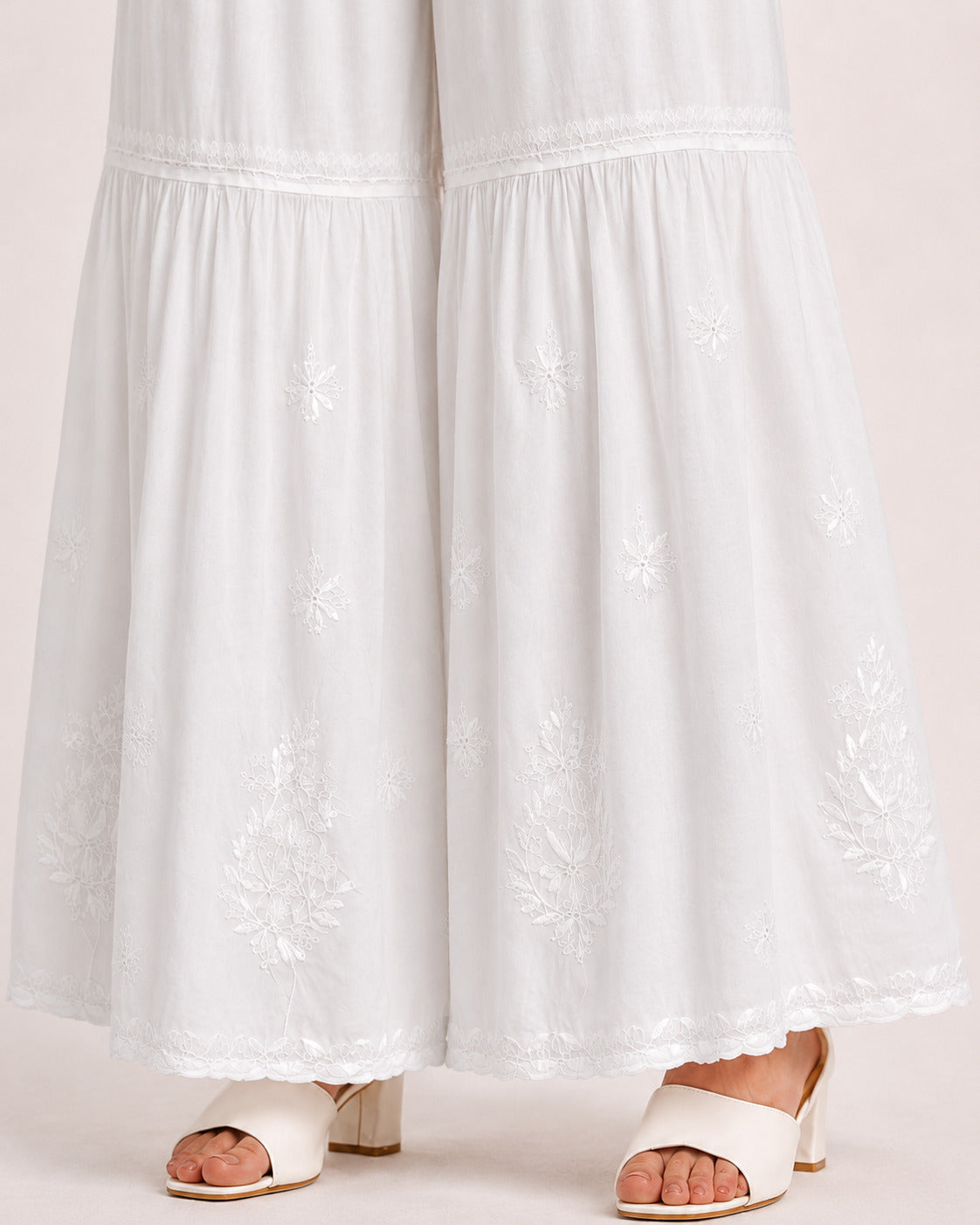 Rayon Single Layer Chikankari Garara - White