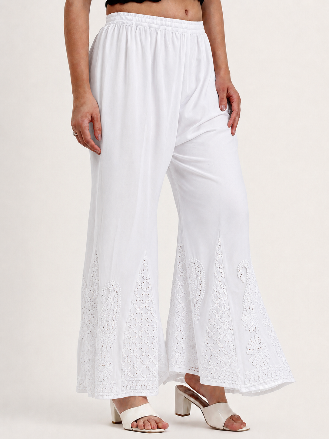 White Mukaish Work Georgette Chikankari Sharara