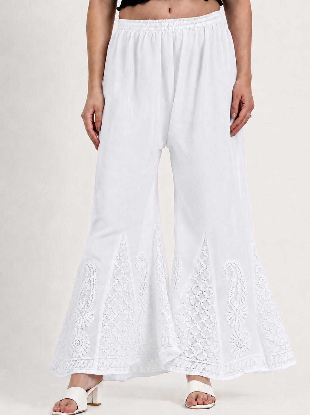 White Mukaish Work Georgette Chikankari Sharara