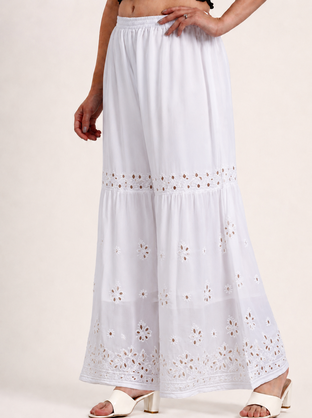 Georgette Single Layer Chikankari Garara - White