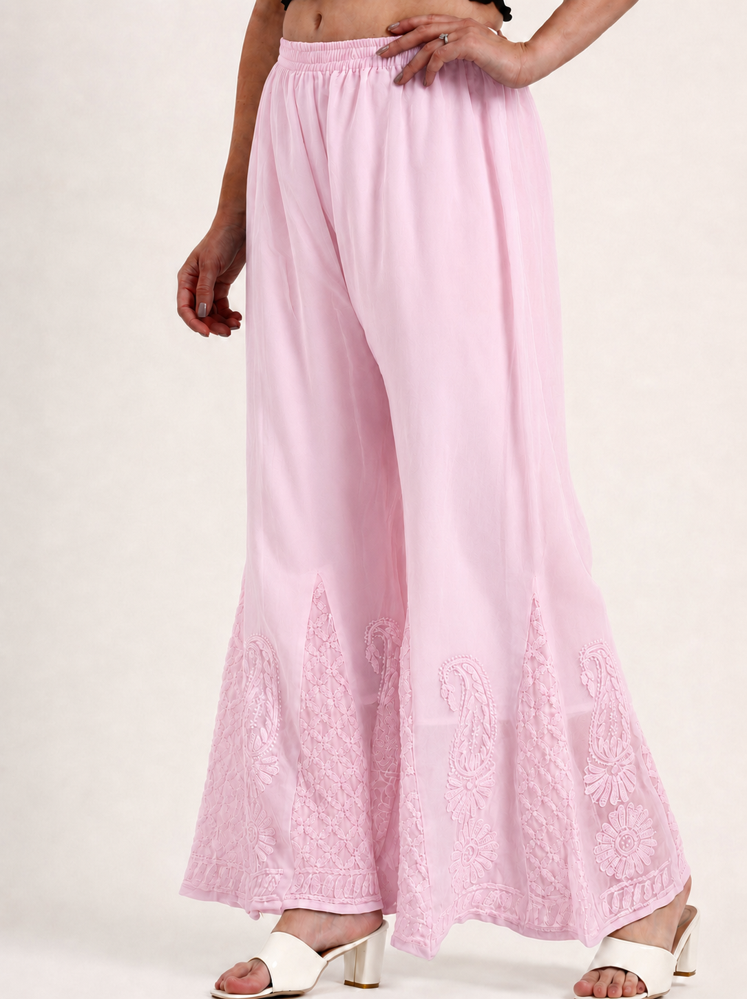 Baby Pink Areeba Georgette Chikankari Sharara