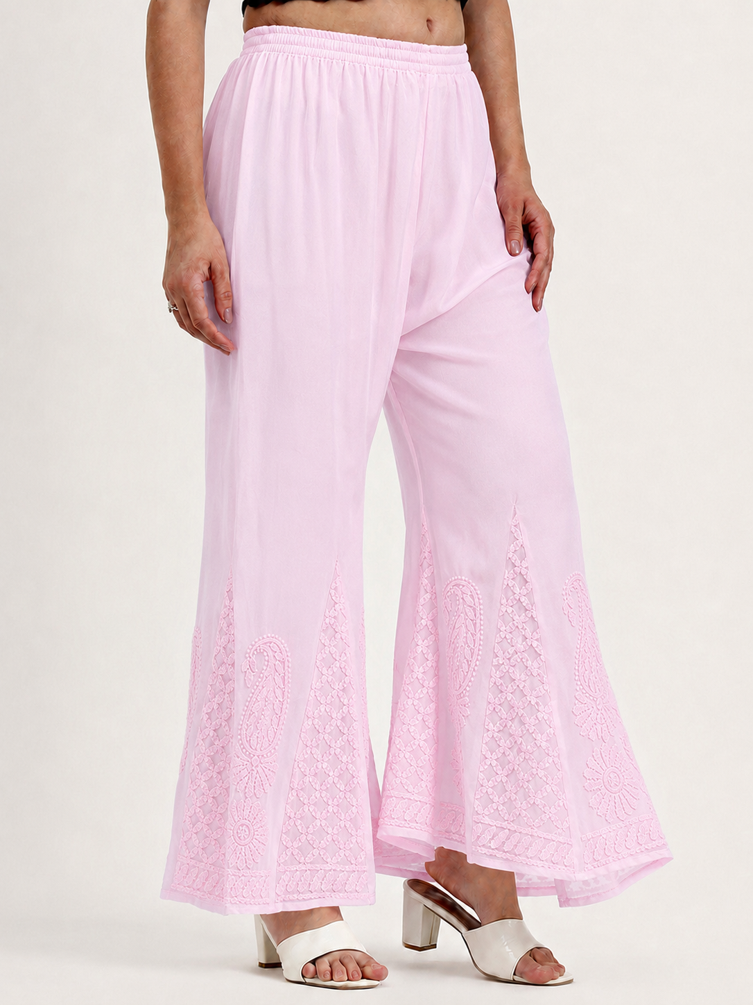 Baby Pink Areeba Georgette Chikankari Sharara