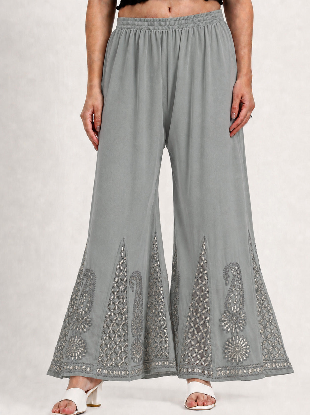 Georgette Chikankari Gota Patti Sharara - Grey