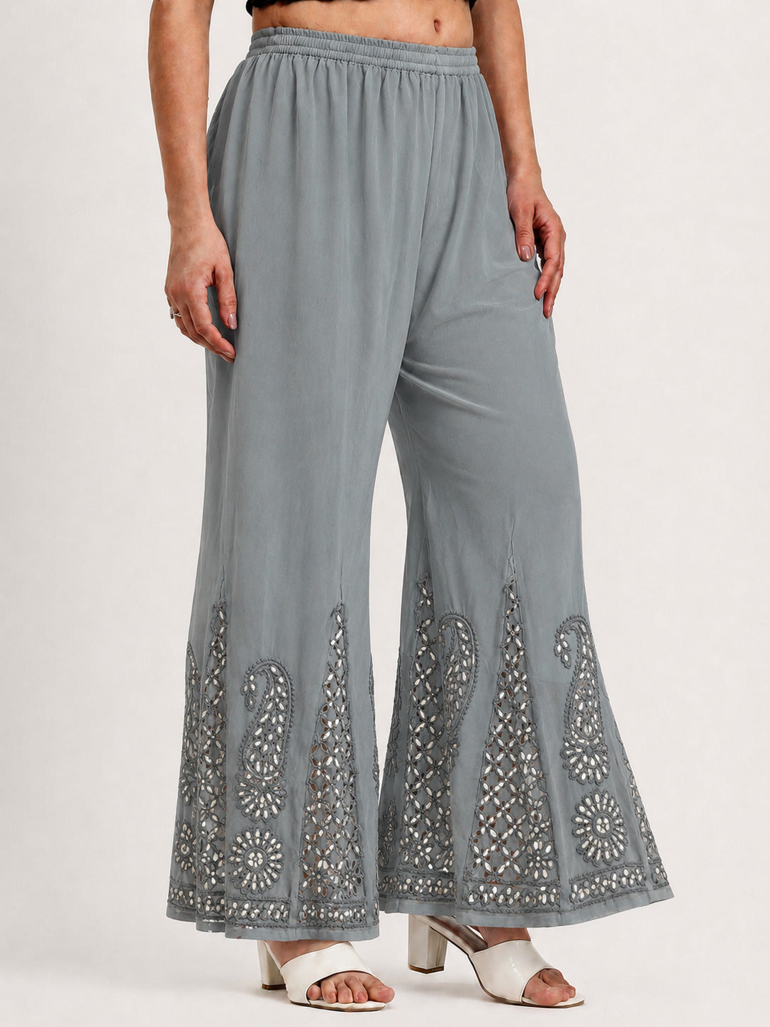 Georgette Chikankari Gota Patti Sharara - Grey