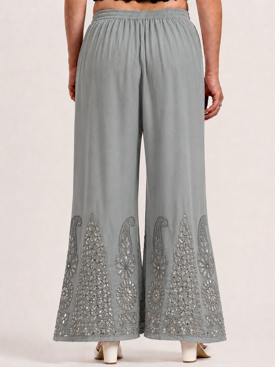 Georgette Chikankari Gota Patti Sharara - Grey