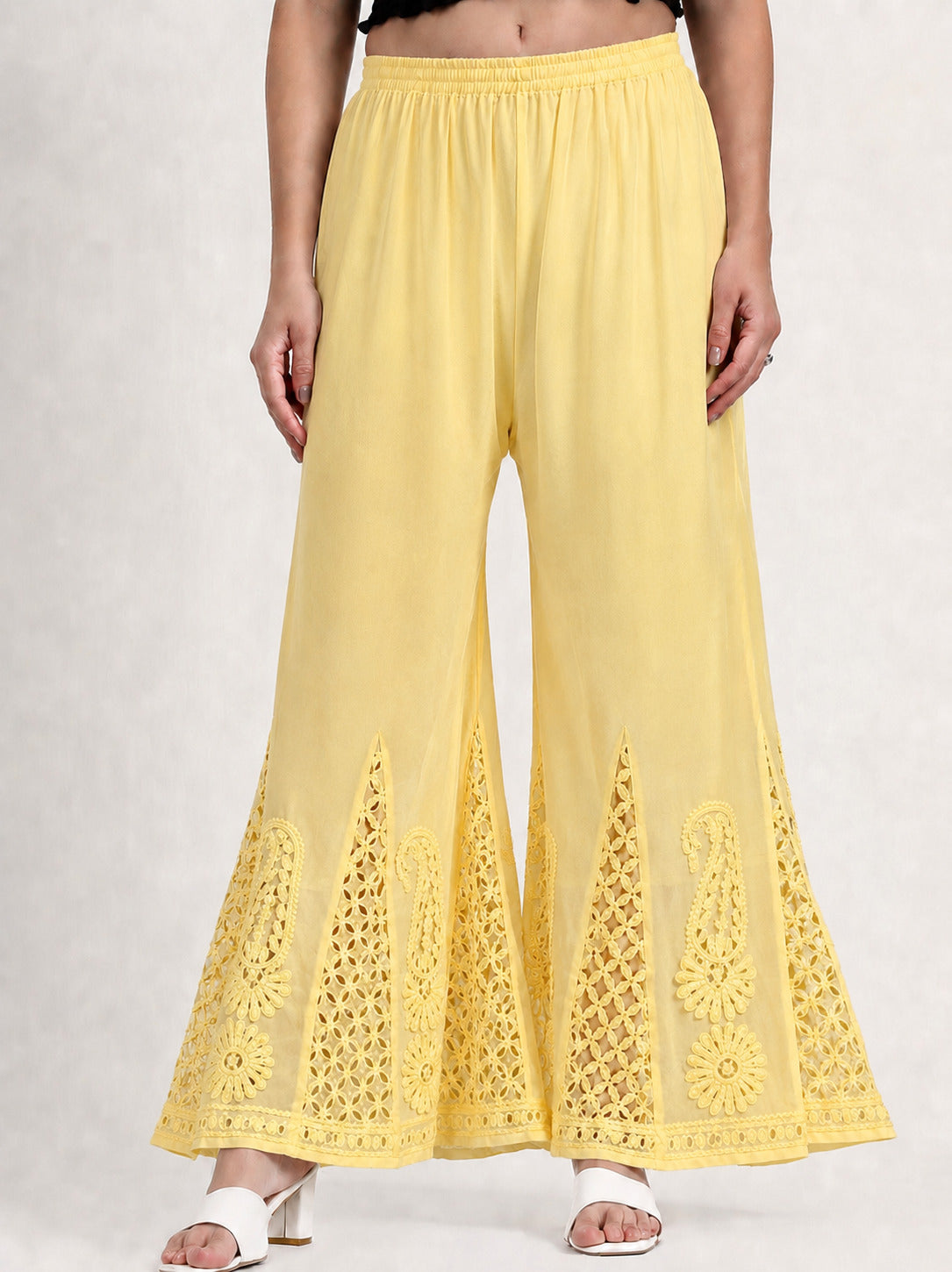 Georgette Chikankari Gota Patti Sharara - Yellow