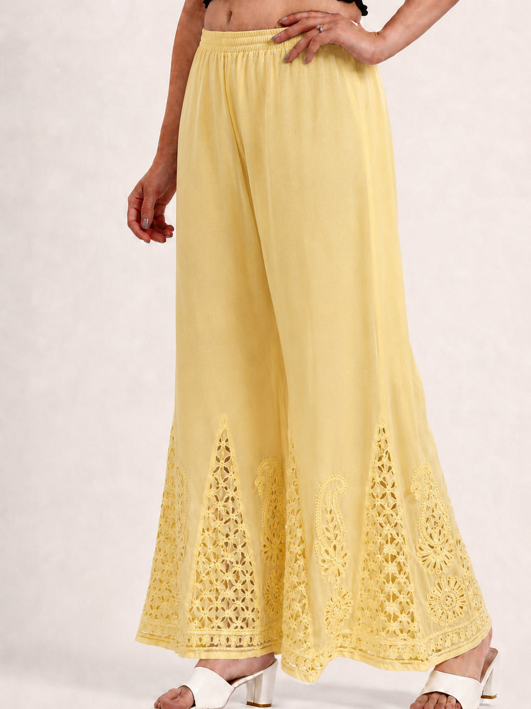 Georgette Chikankari Gota Patti Sharara - Yellow