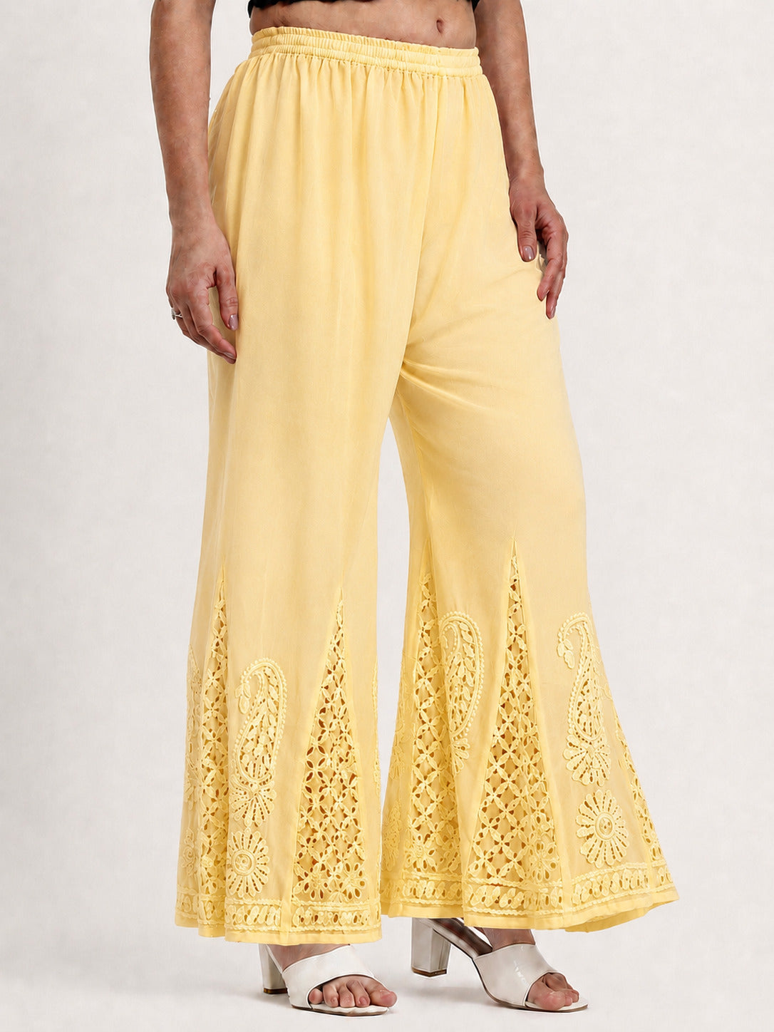 Georgette Chikankari Gota Patti Sharara - Yellow
