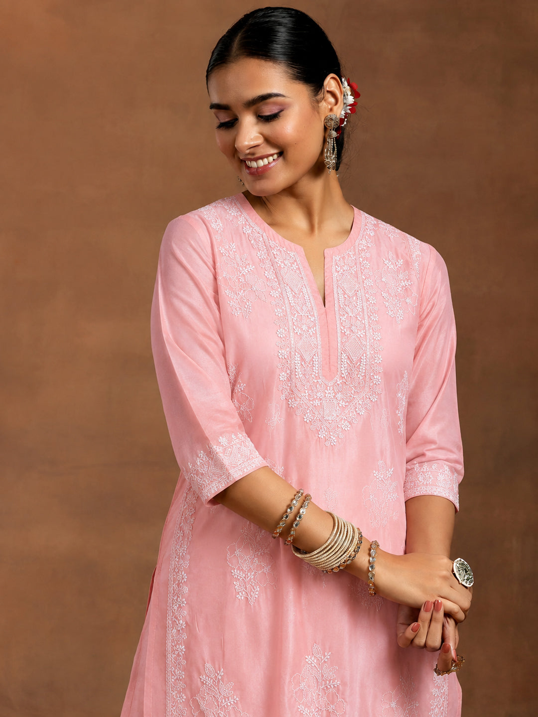 Chhavi Cotton Straight Kurti featuring beautiful handcrafted-style Chikankari embroidery, breathable fabric and comfortable inner for relaxed everyday ethnic dressing.