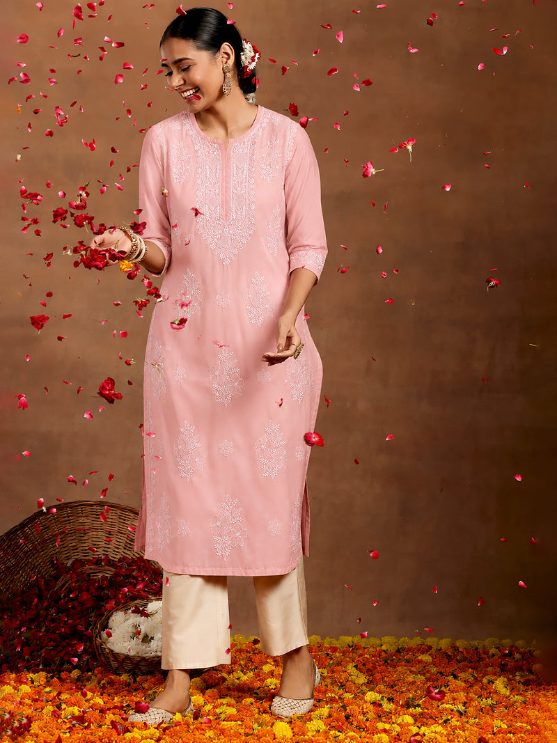 Chhavi Cotton Straight Kurti with inner and intricate Chikankari detailing, designed as a trending kurti for office wear, travel and comfortable everyday styling.