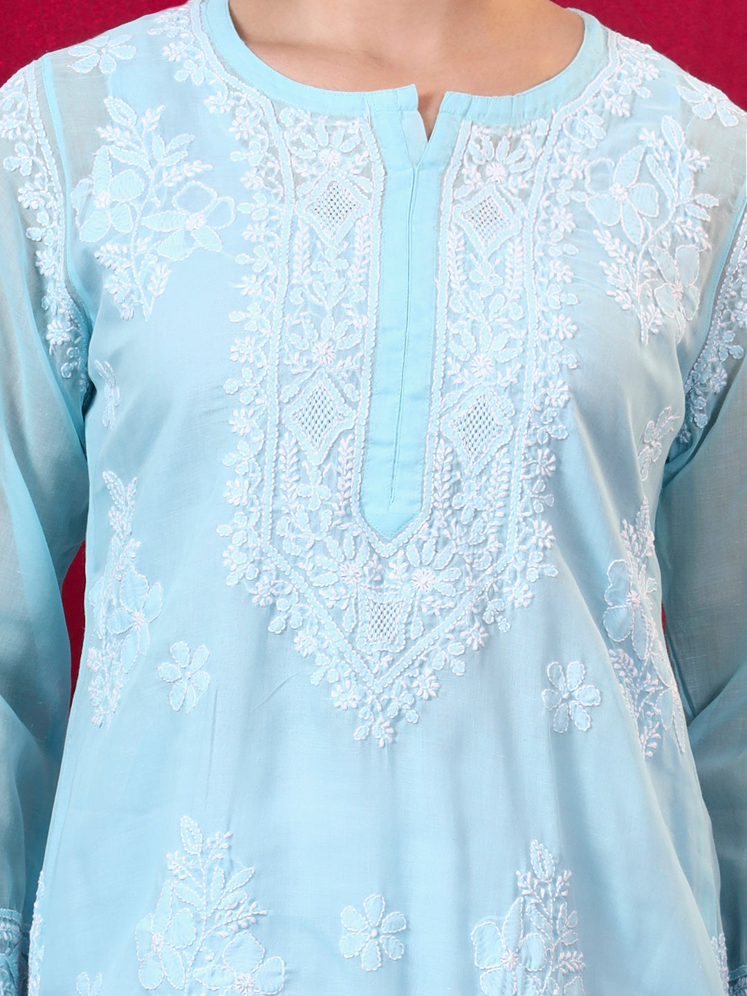 Chhavi Cotton Chikankari Straight Kurti with inner - Sea Green