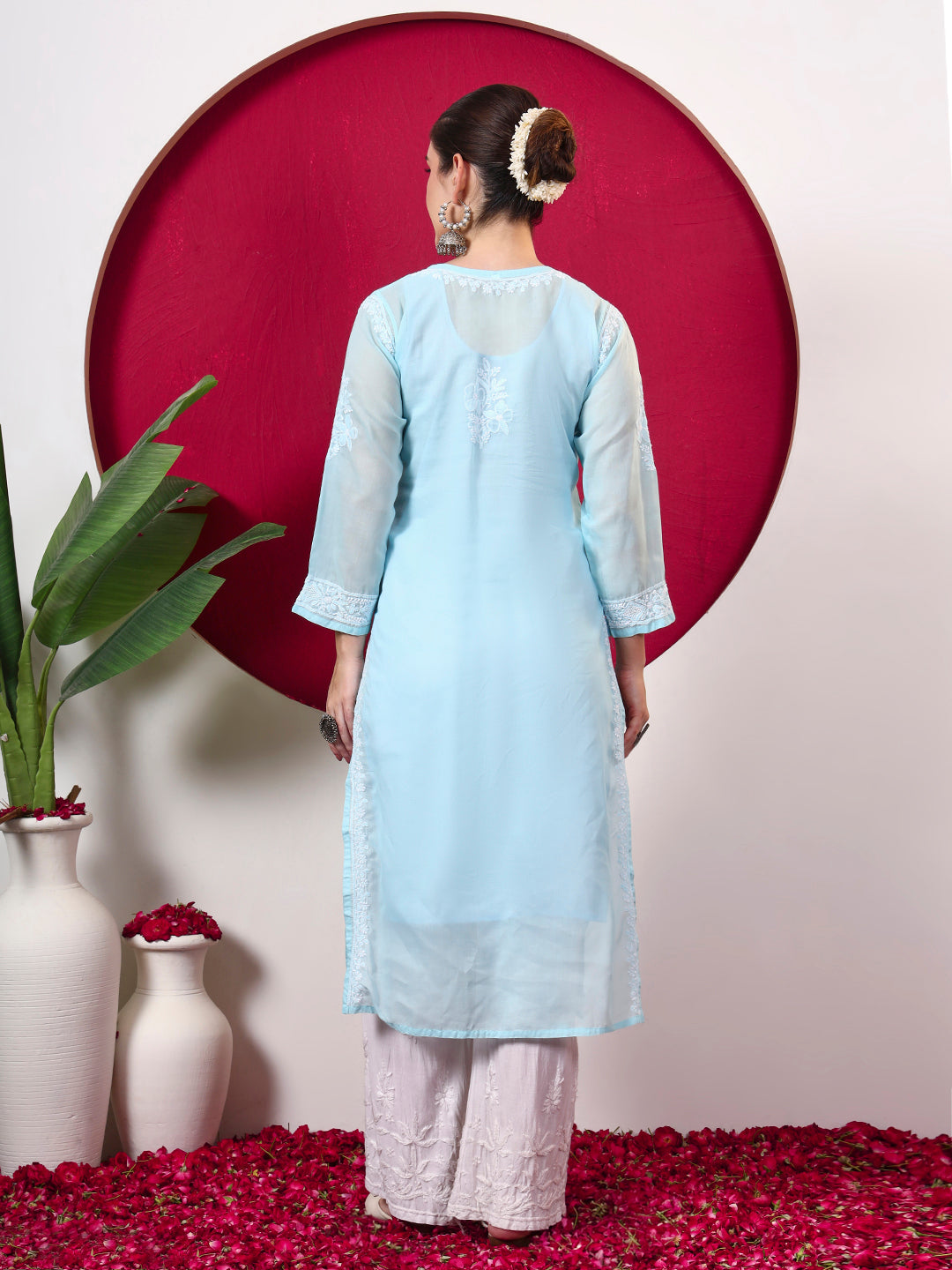 Chhavi Cotton Chikankari Straight Kurti with inner - Sea Green