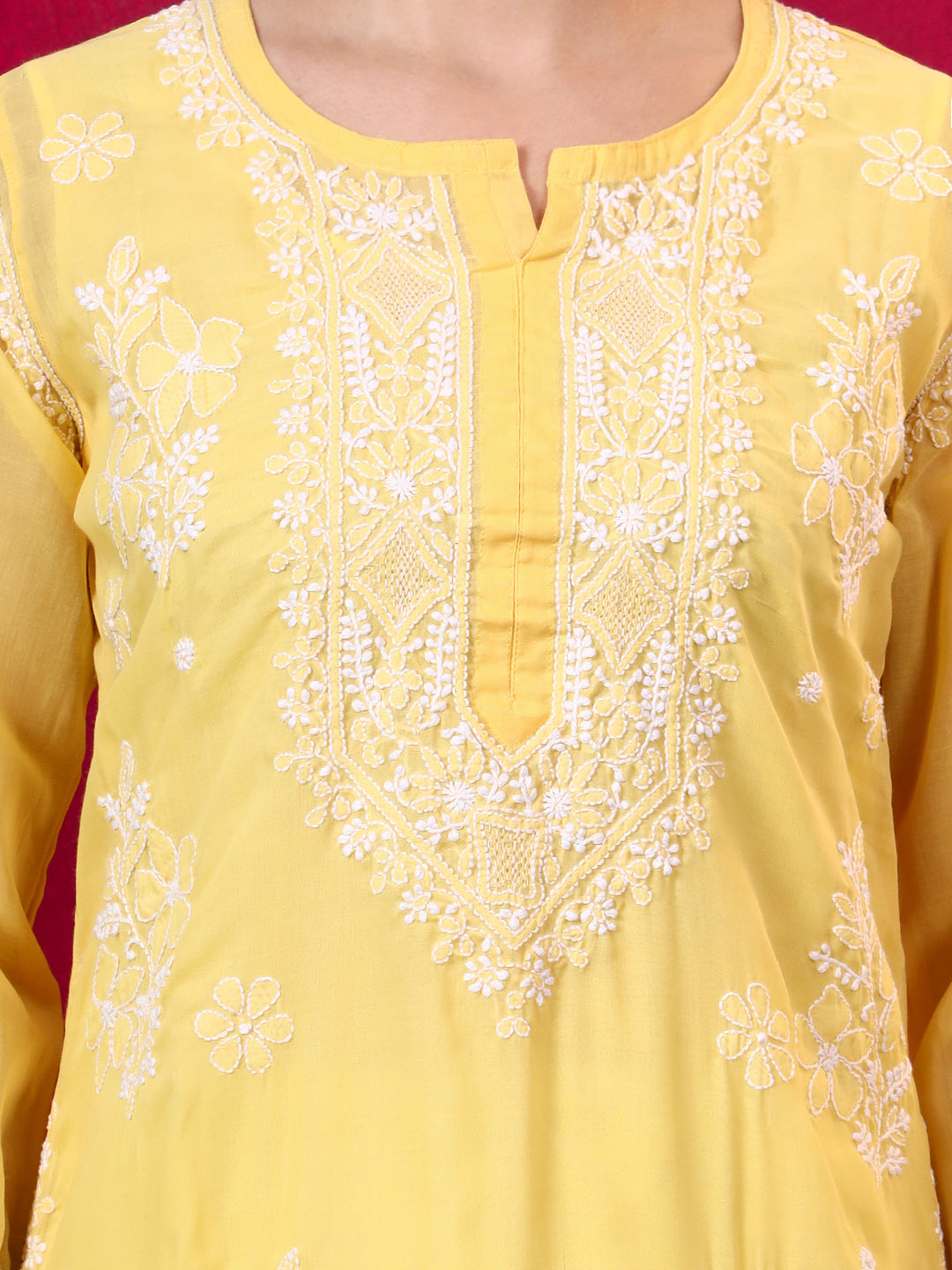 Chhavi Cotton Chikankari Straight Kurti with inner - Yellow