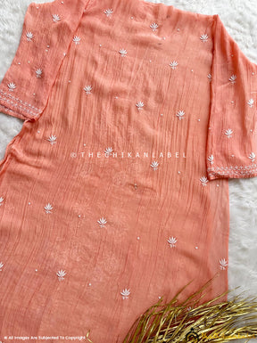 Coral Gulaal Chanderi Mulmul Semi-Stitched Kurti Piece with Dupatta