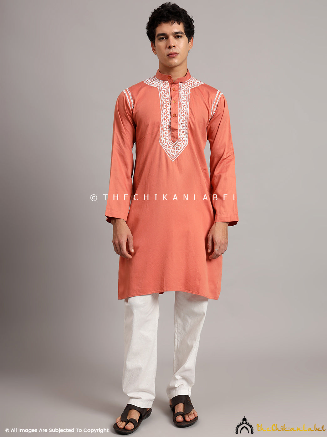 Coral Uman Cotton Chikankari Men's Kurta