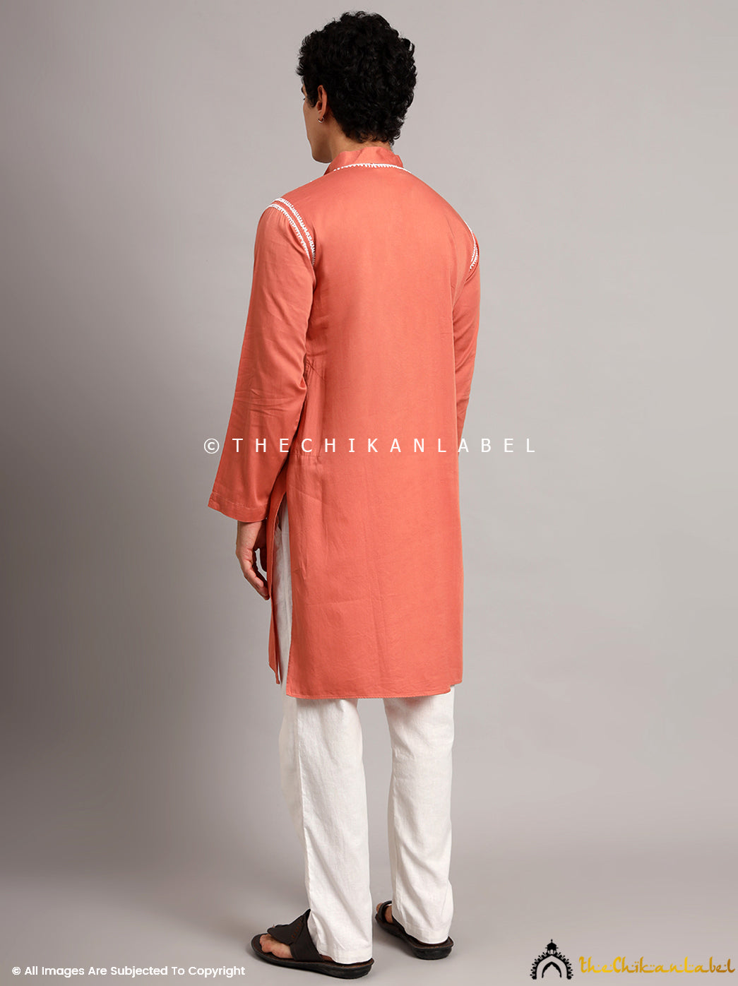 Coral Uman Cotton Chikankari Men's Kurta