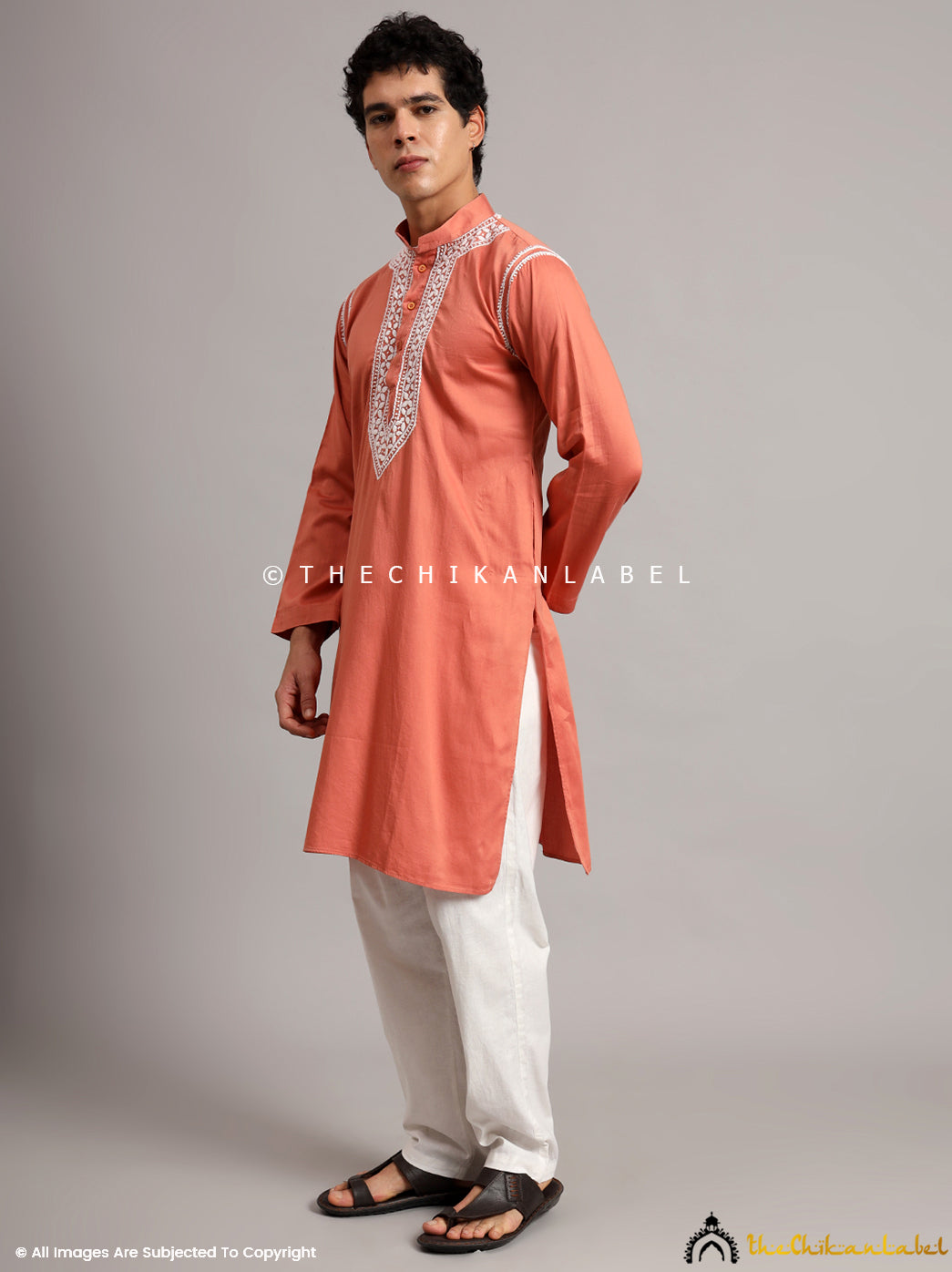 Coral Uman Cotton Chikankari Men's Kurta