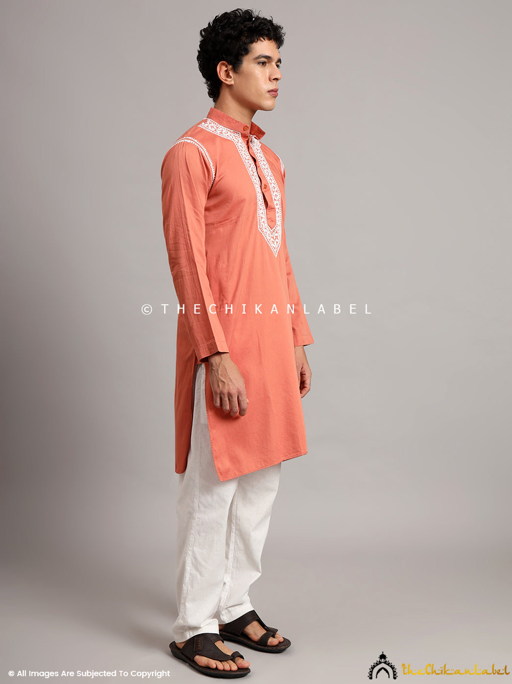 Coral Uman Cotton Chikankari Men's Kurta