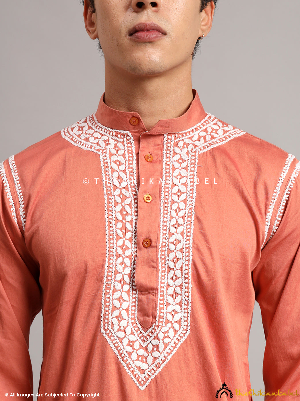 Coral Uman Cotton Chikankari Men's Kurta