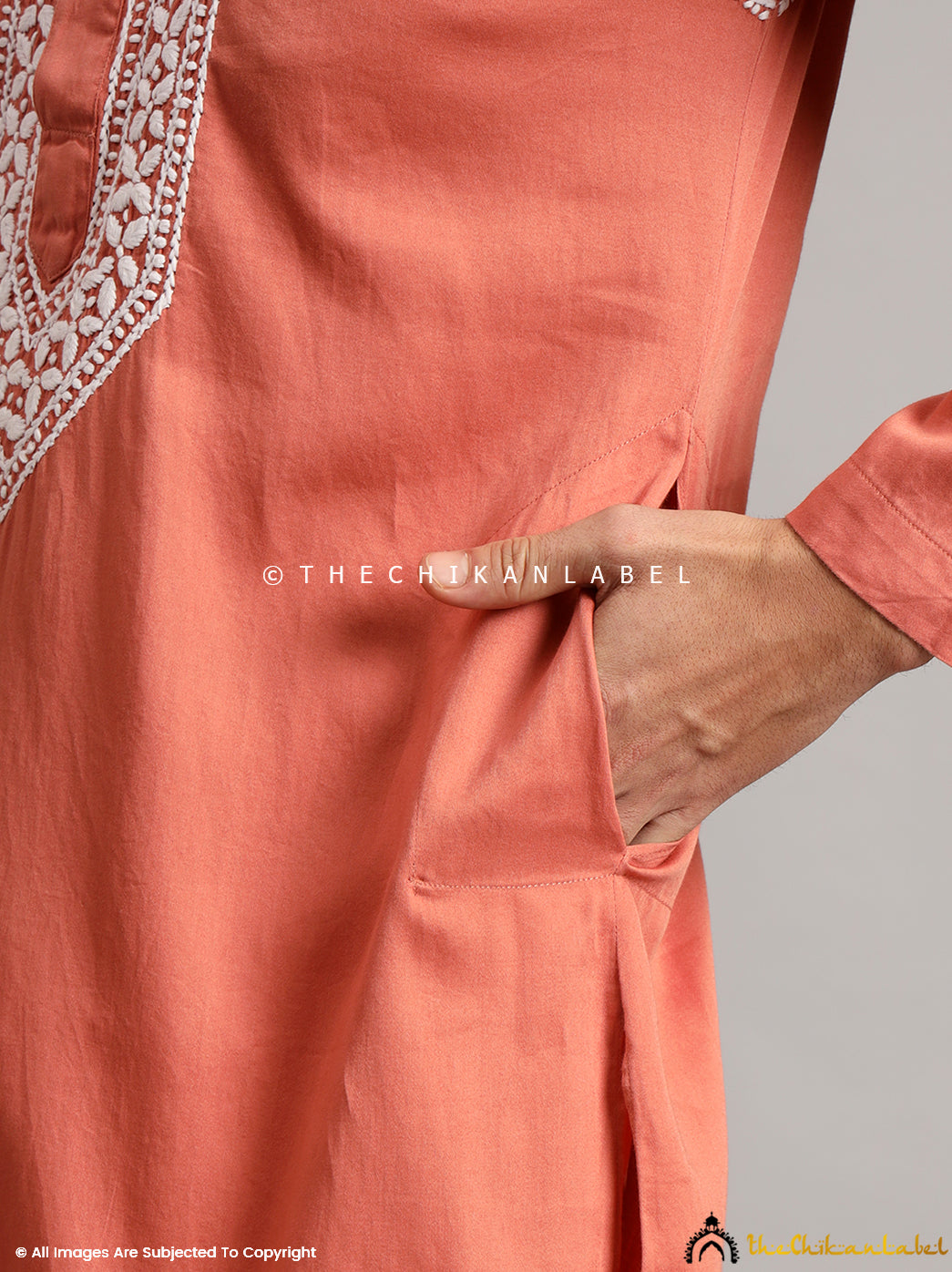 Coral Uman Cotton Chikankari Men's Kurta