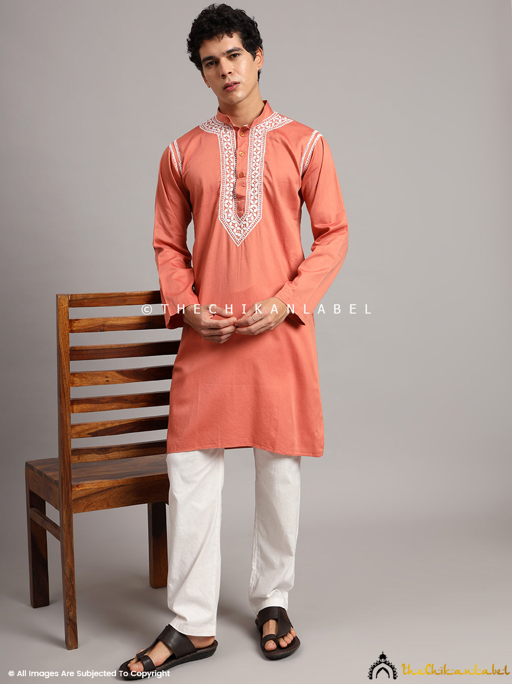 Coral Uman Cotton Chikankari Men's Kurta