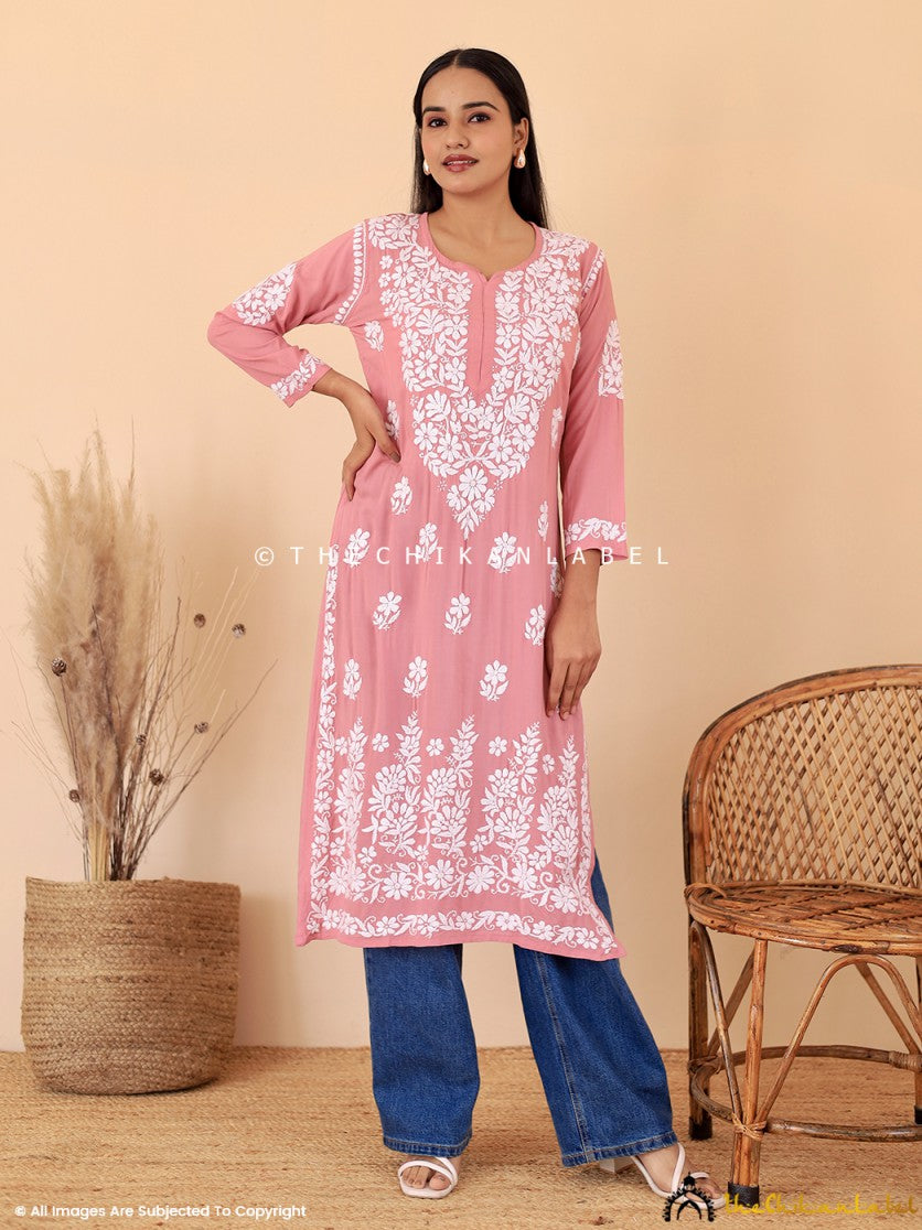 Coral Aashi Modal Chikankari Straight Kurti