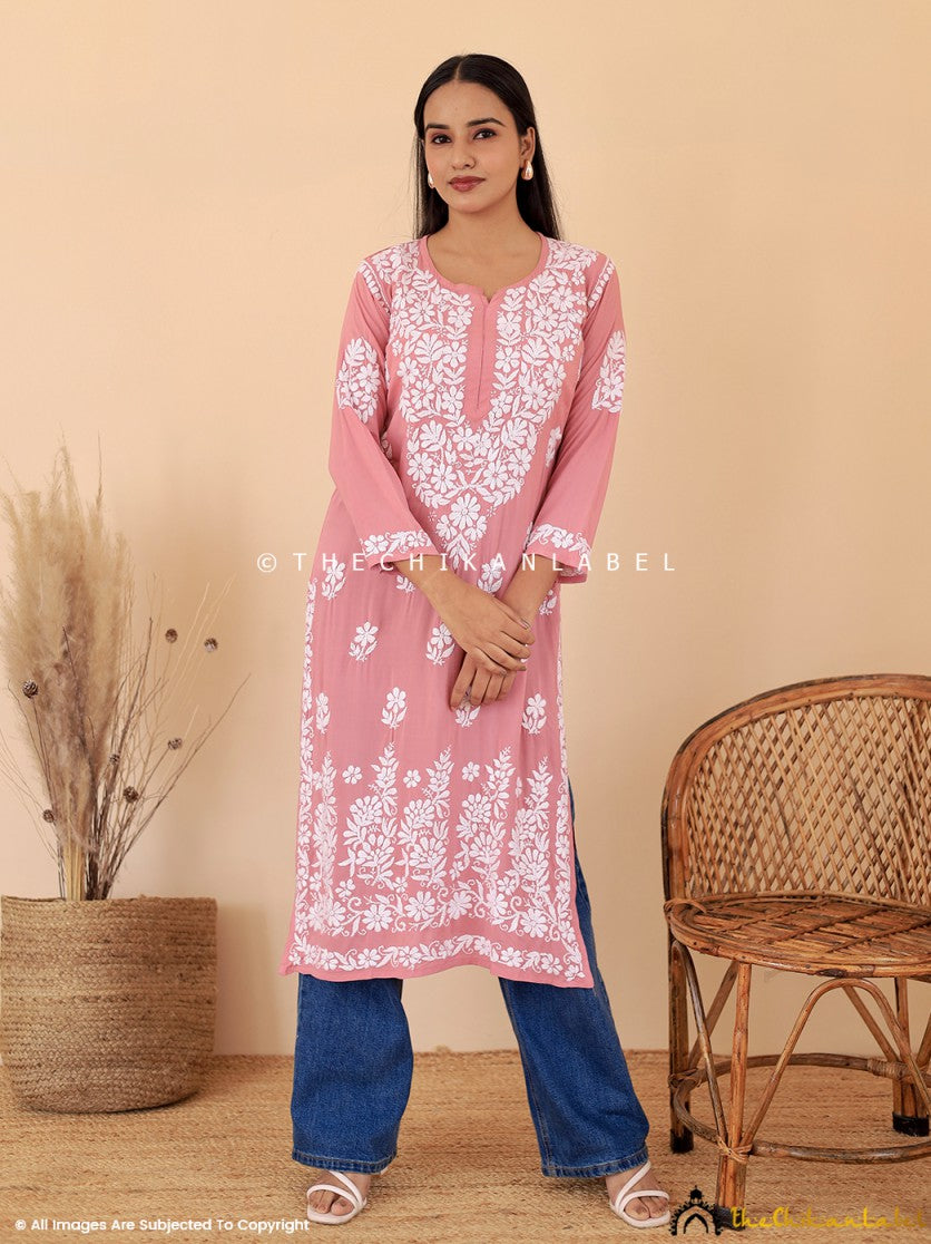 Coral Aashi Modal Chikankari Straight Kurti