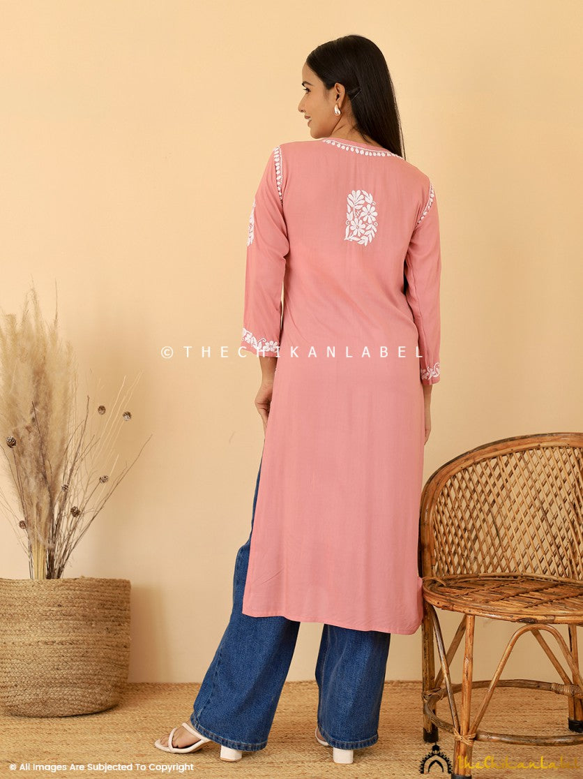 Coral Aashi Modal Chikankari Straight Kurti