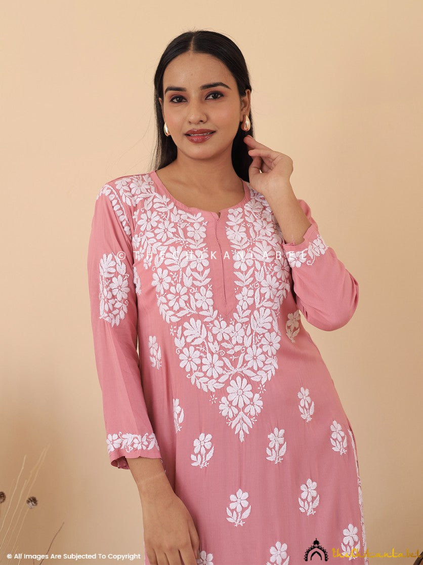 Coral Aashi Modal Chikankari Straight Kurti