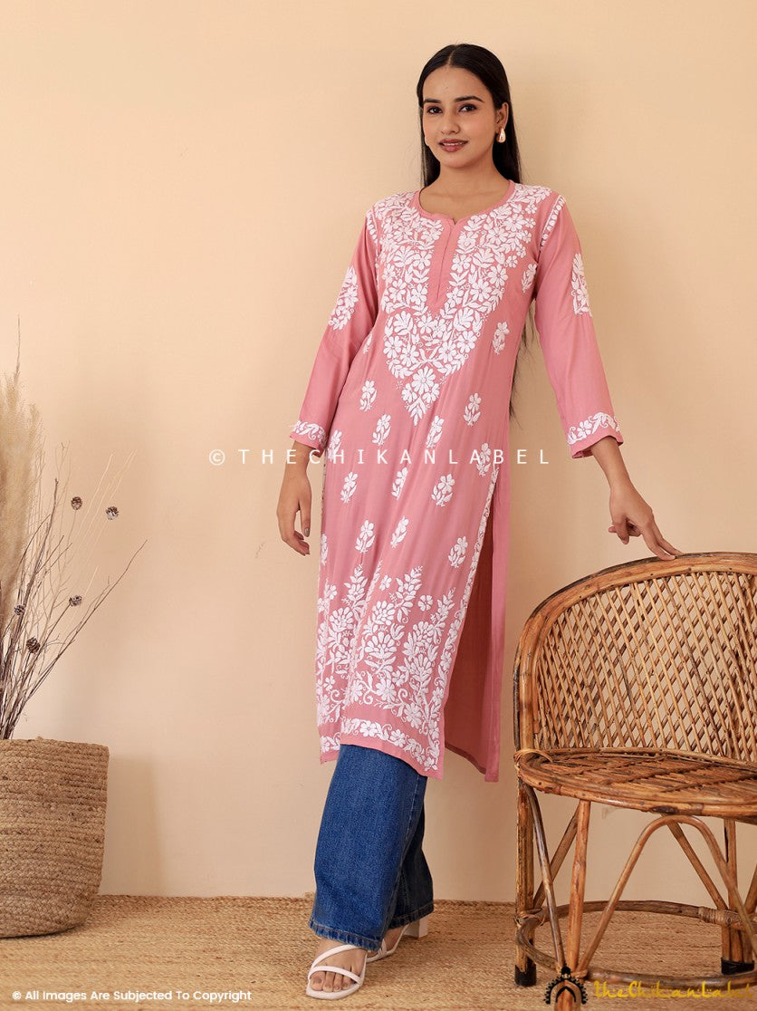 Coral Aashi Modal Chikankari Straight Kurti