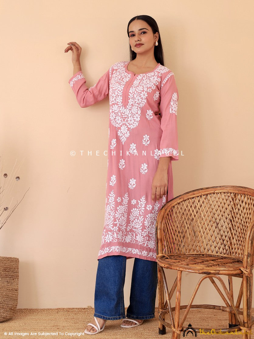 Coral Aashi Modal Chikankari Straight Kurti