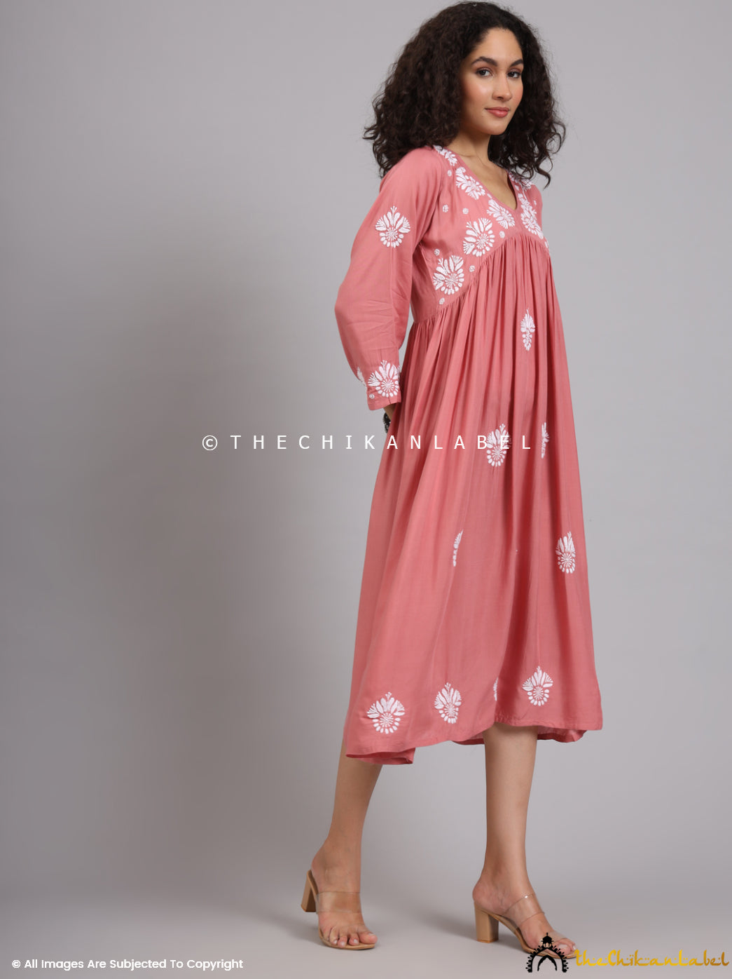 Coral Aina Modal Chikankari Alia Cut A-Line Kurti