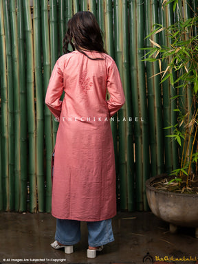 Coral Fiza Chanderi Chikankari Straight Kurti