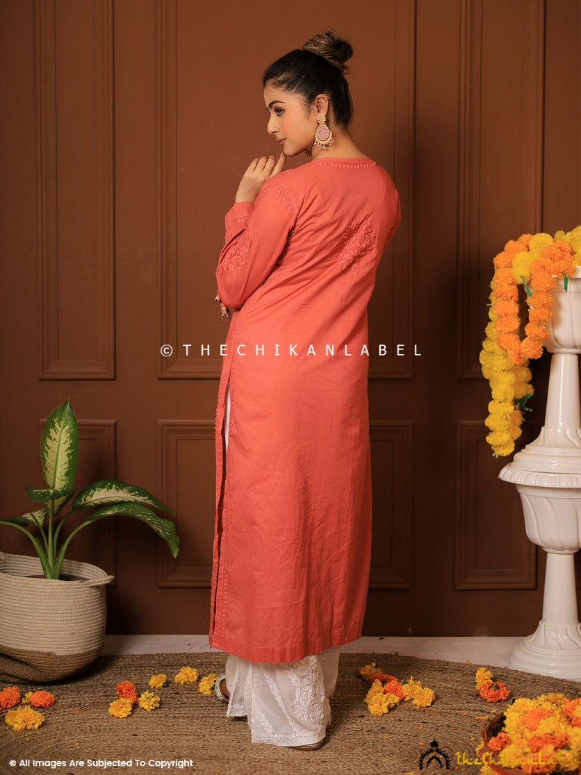Chikankari Straight Kurti in Cotton Fabric for Women, Chikankari Straight Kurti
