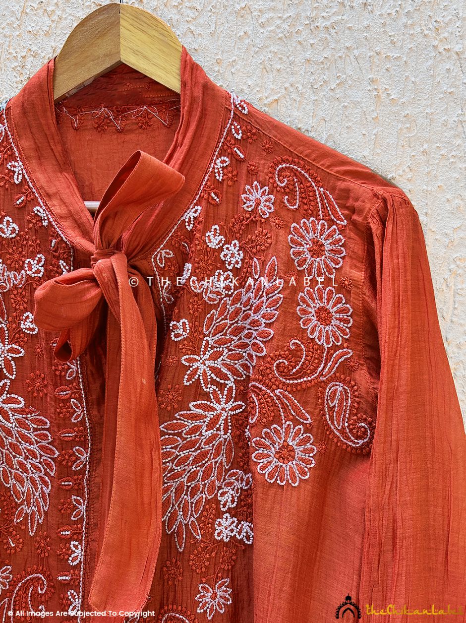 Premium semi-stitched Chikankari shirt design for ethnic wardrobe collections, emphasizing craftsmanship and elegance