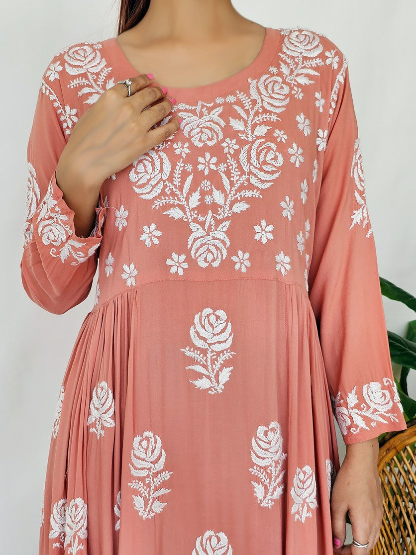 Peach Ria Modal Chikankari Anarkali Kurta