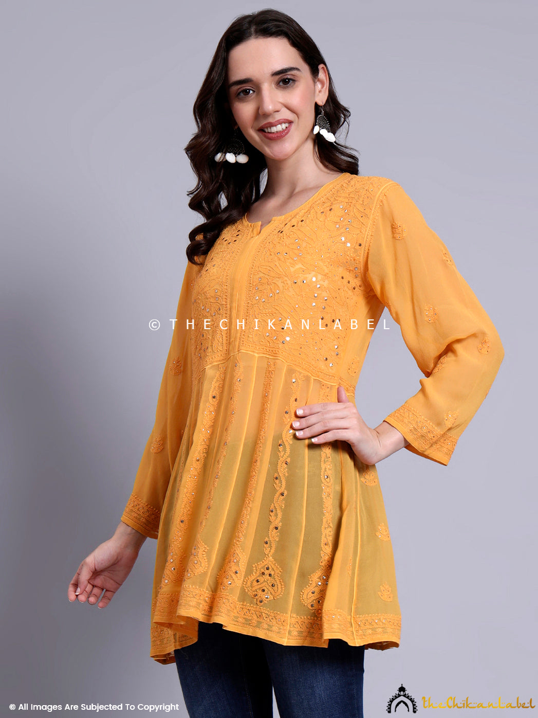 Drashi Viscose Chikankari Peplum Top - Yellow
