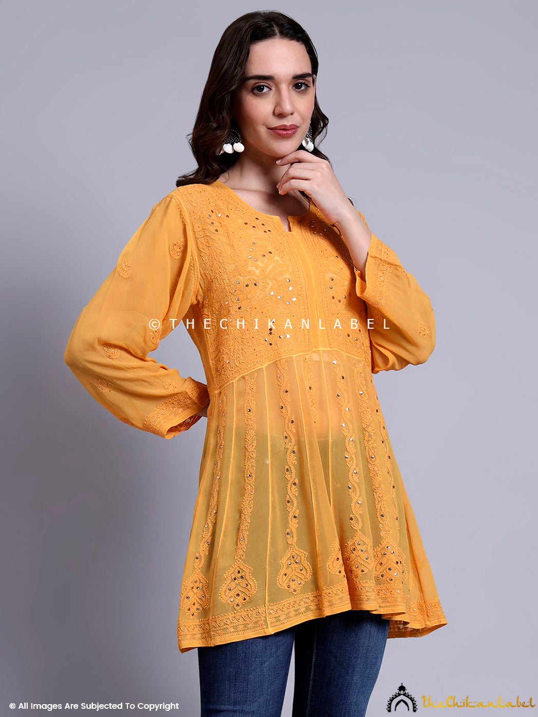 Drashi Viscose Chikankari Peplum Top - Yellow
