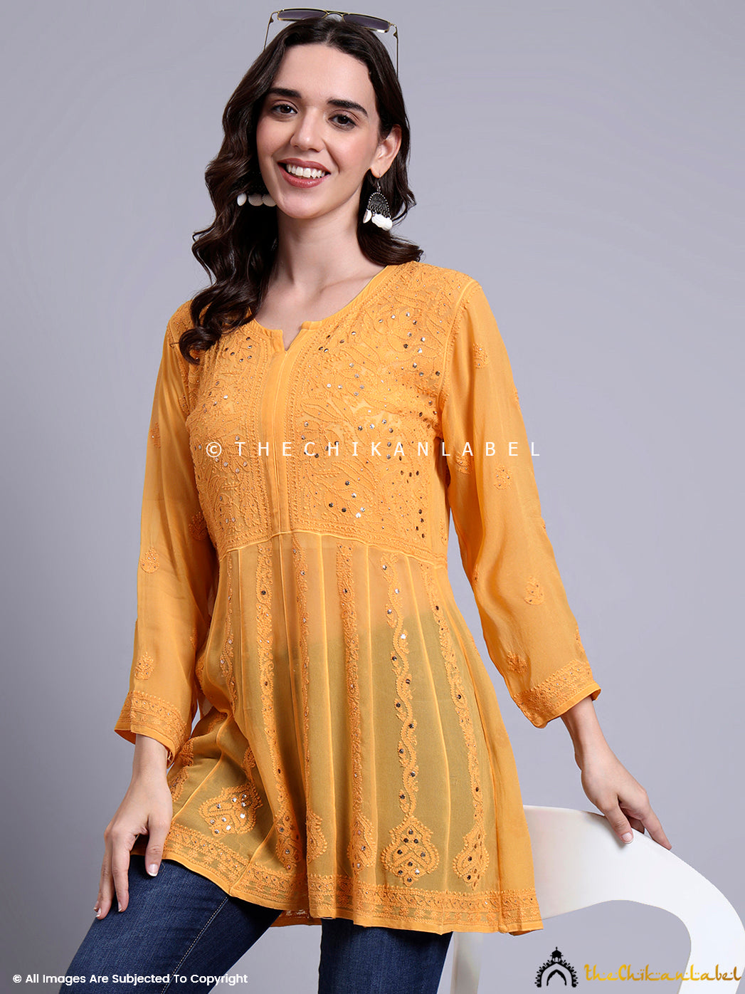 Drashi Viscose Chikankari Peplum Top - Yellow