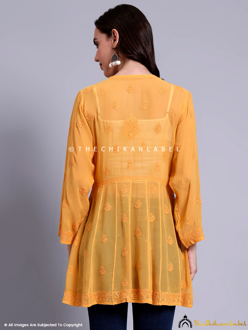 Drashi Viscose Chikankari Peplum Top - Yellow