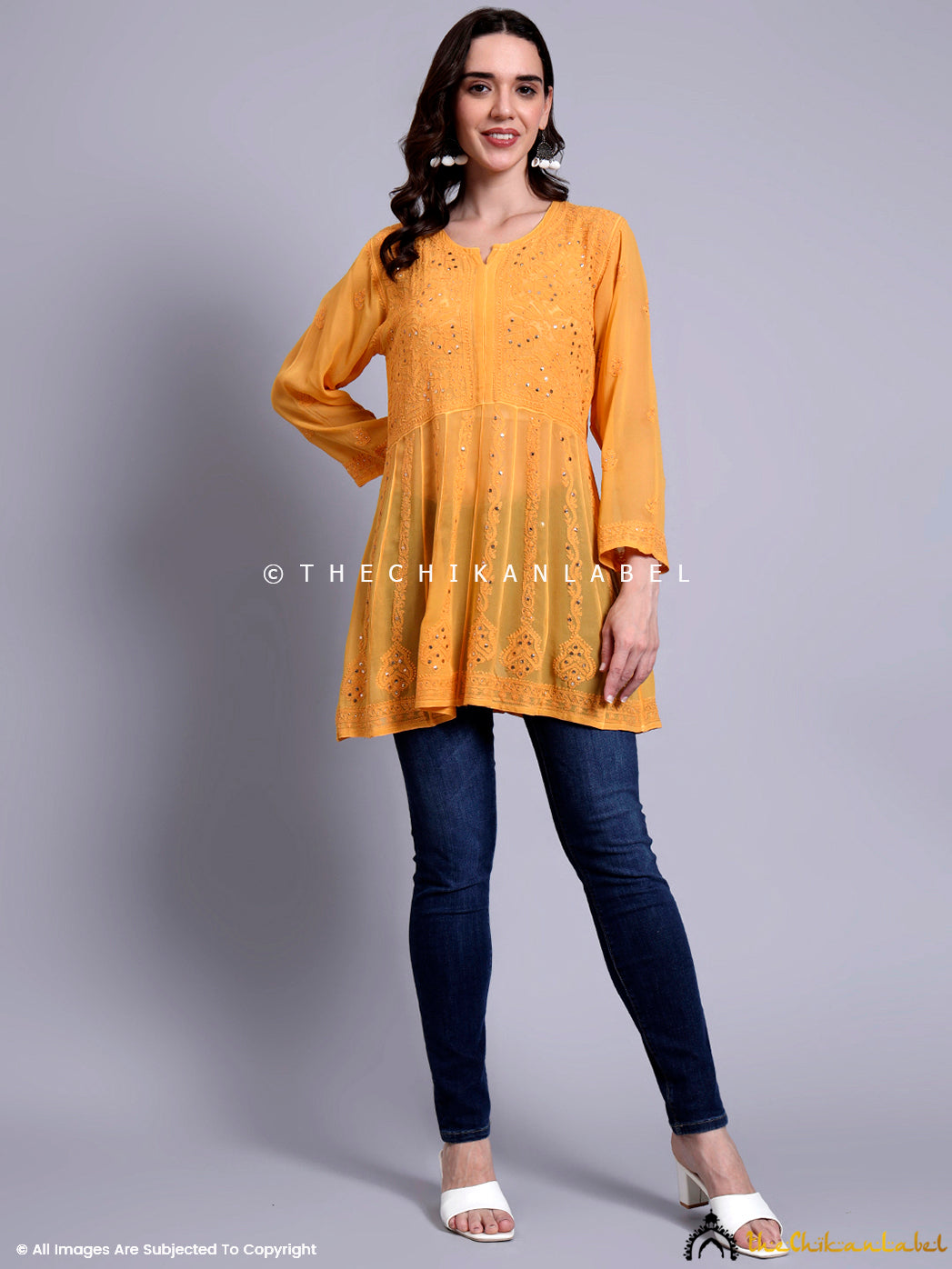Drashi Viscose Chikankari Peplum Top - Yellow