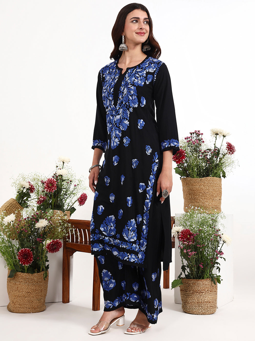 Elegant women ethnic wear chikankari kurta set with fine Lucknowi hand embroidery work
