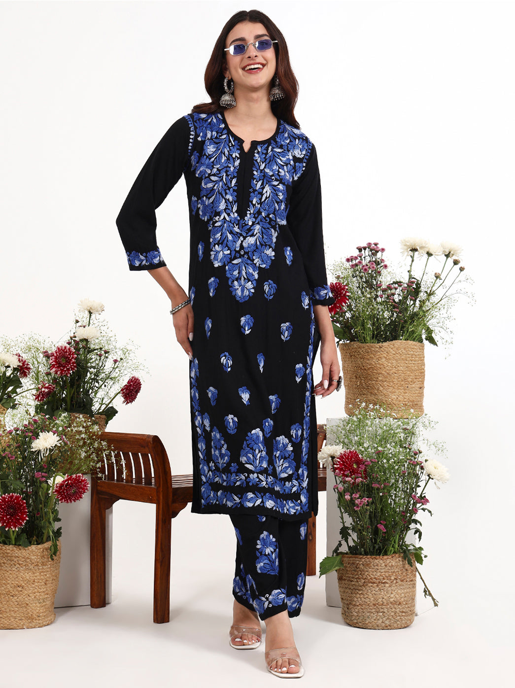 Stylish chikankari kurta set suitable for office wear and casual outings for women