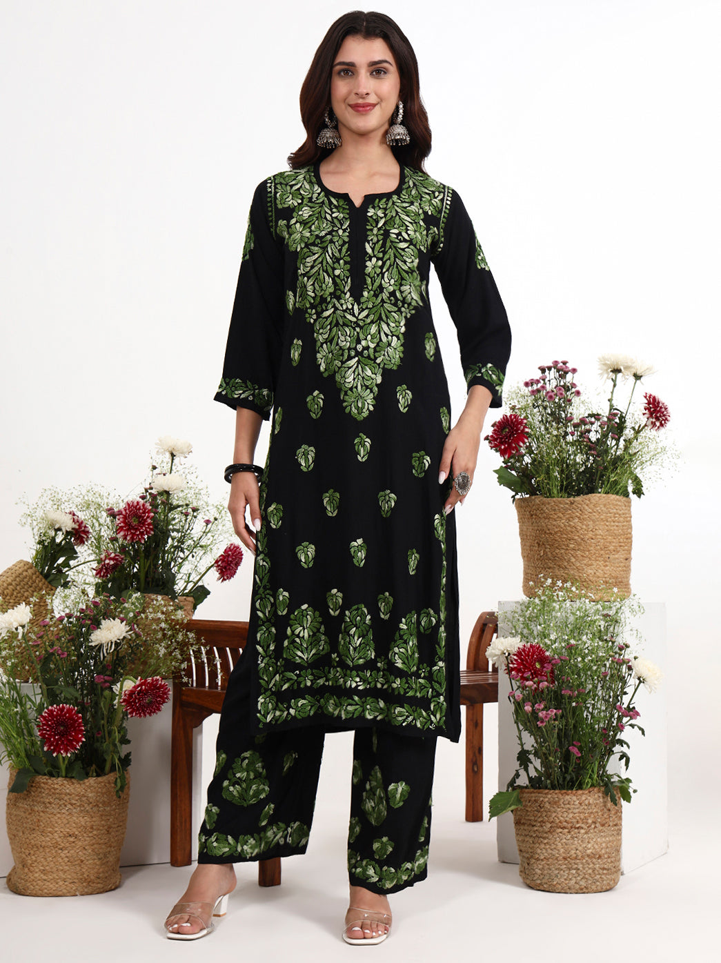 Lightweight chikankari kurti palazzo set perfect for summer wear and daily styling