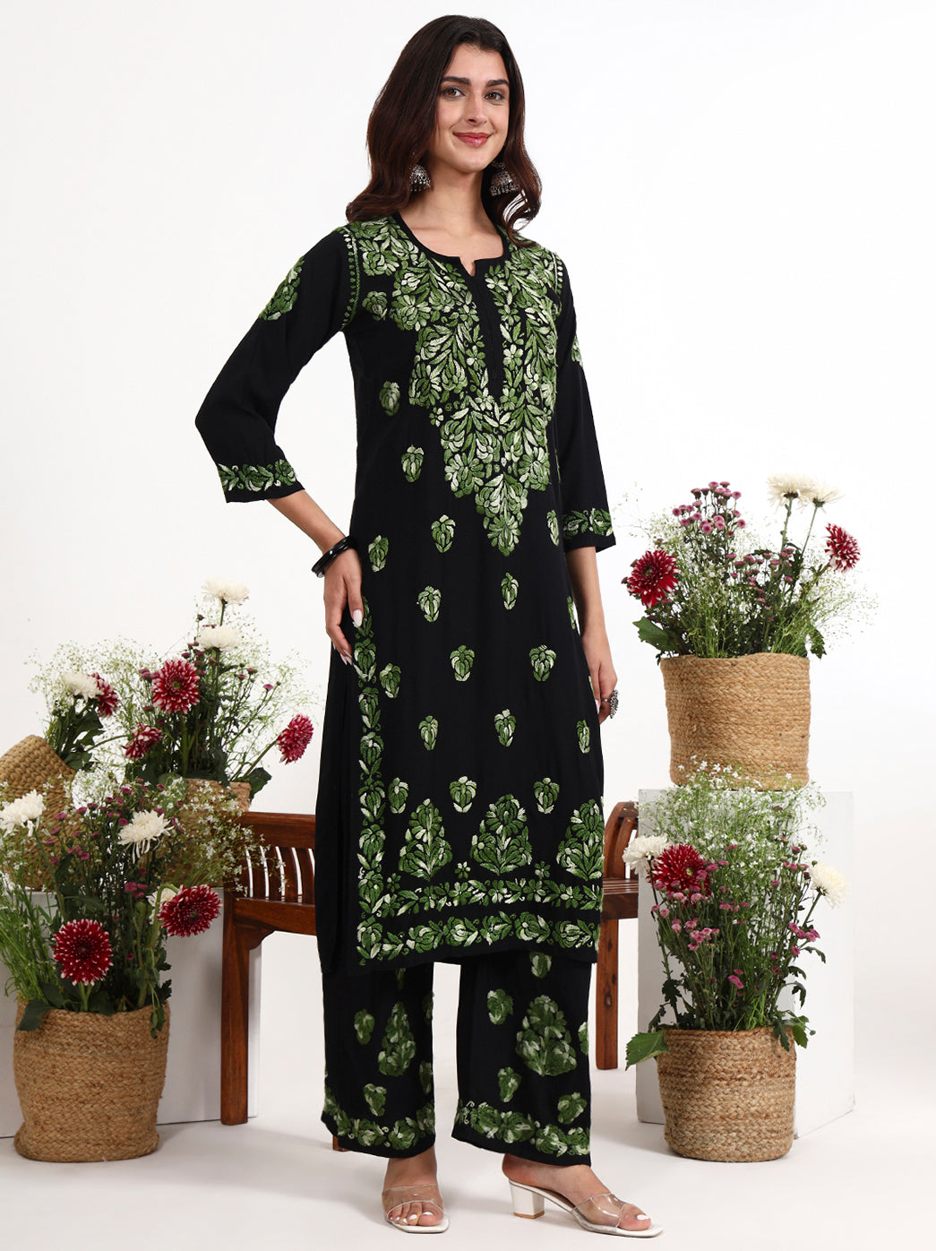 Ekisha Rayon Chikankari Kurti Palazzo Set ideal for office wear and casual ethnic looks