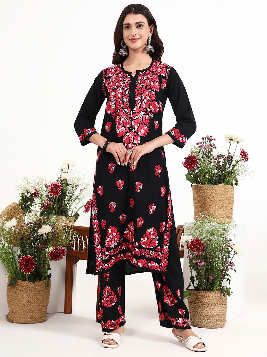 Versatile chikankari kurta set suitable for workwear and casual ethnic styling