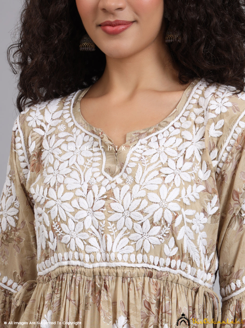 Eliza Beige Modal Chikankari Kurta Set