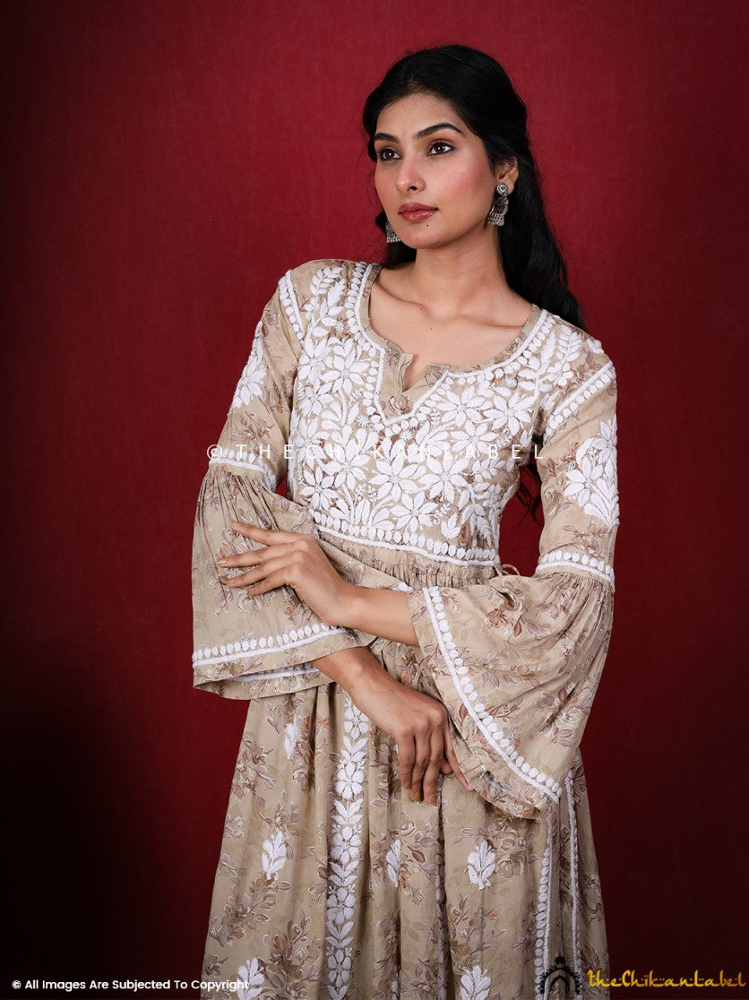 Eliza Beige Modal Chikankari Kurta Set , Chikankari Kurta Set in Modal Fabric for Woman
