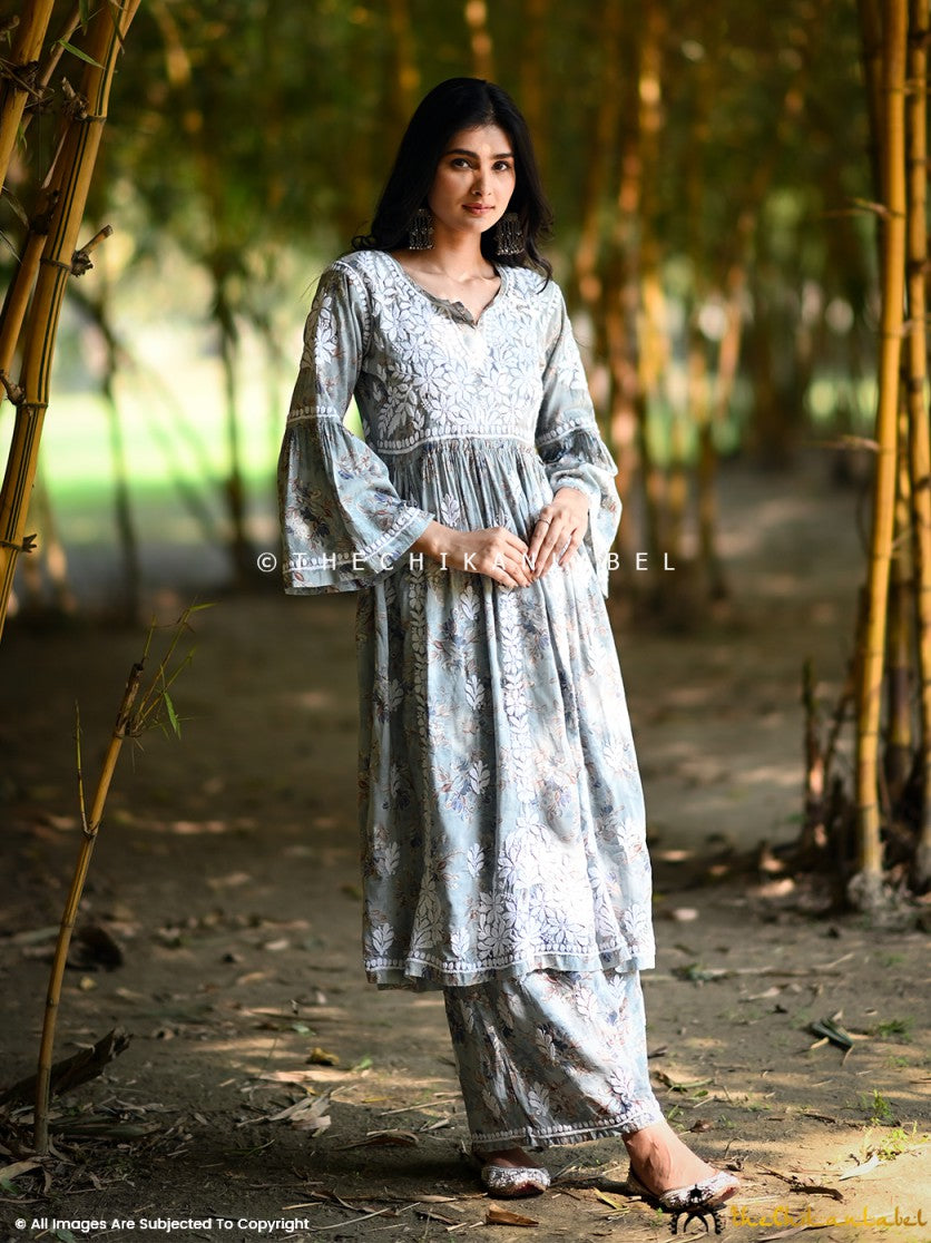 Eliza Green Modal Chikankari Kurta Set ,Chikankari Kurta Set in Modal Fabric for woman