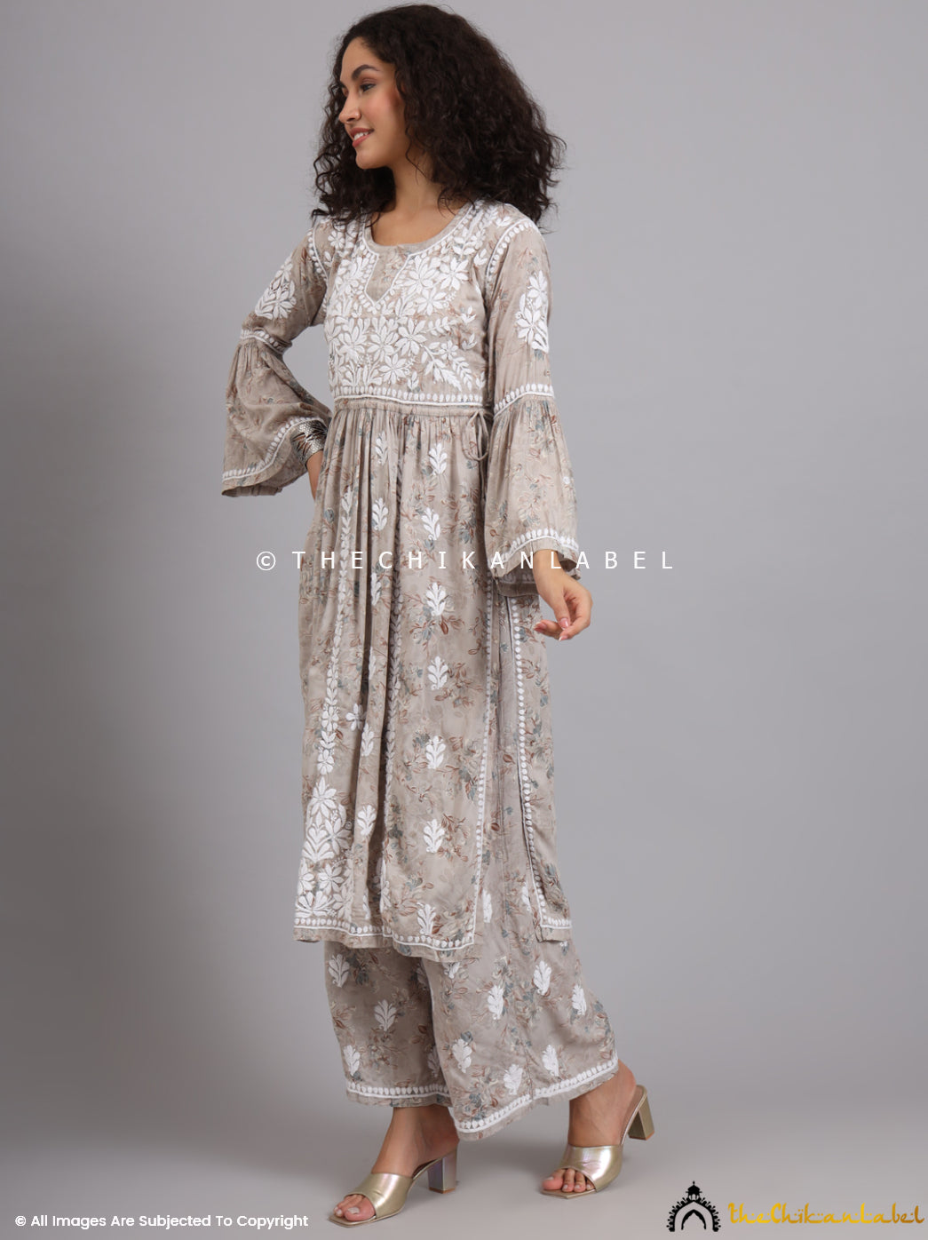 Eliza Grey Modal Chikankari Kurta Set